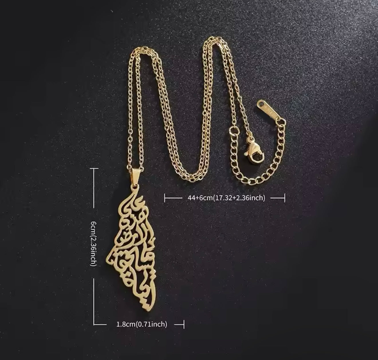 Palästina-Kette mit arabischer Kalligrafie – Edelstahl in Gold, Roségold & Silber