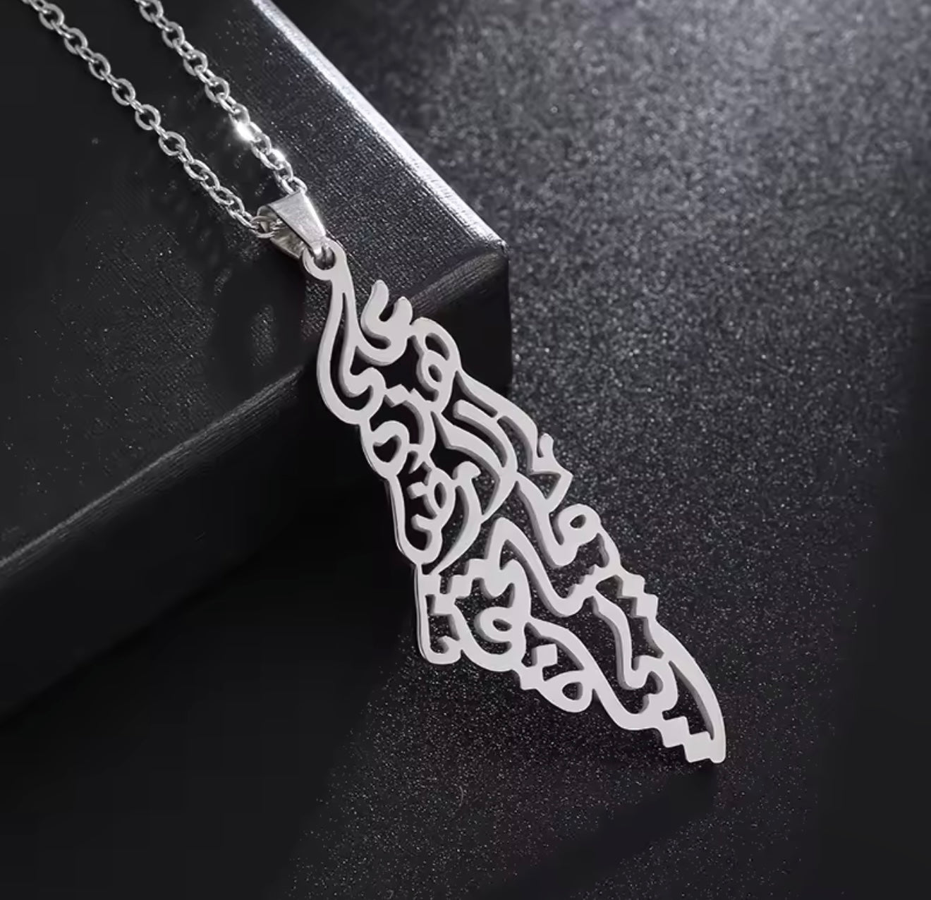 Palästina-Kette mit arabischer Kalligrafie – Edelstahl in Gold, Roségold & Silber